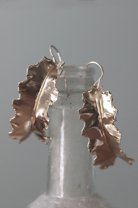 fold formed 14k gold plated leaf earrings